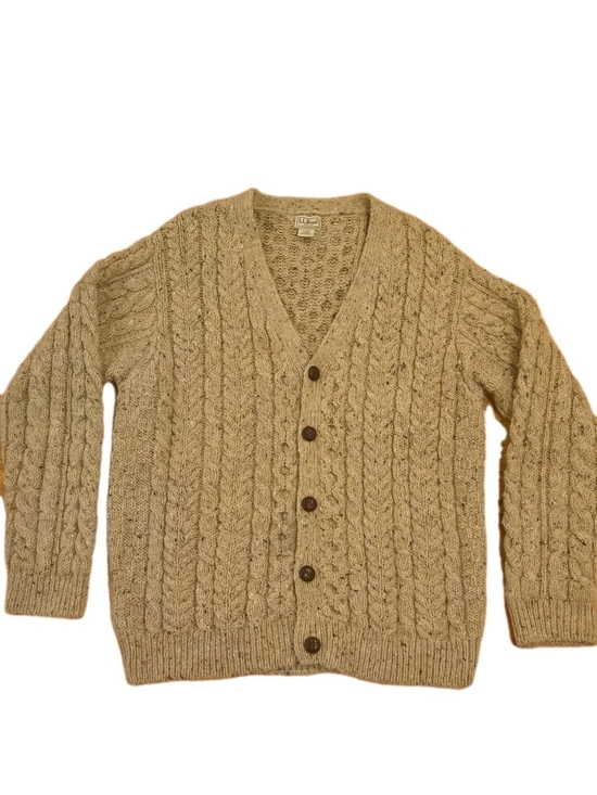 L.L. Bean Other - Vintage LL Bean Cardigan Sweater Sz L Oatmeal Wool Fisherman Cable Knit Ireland